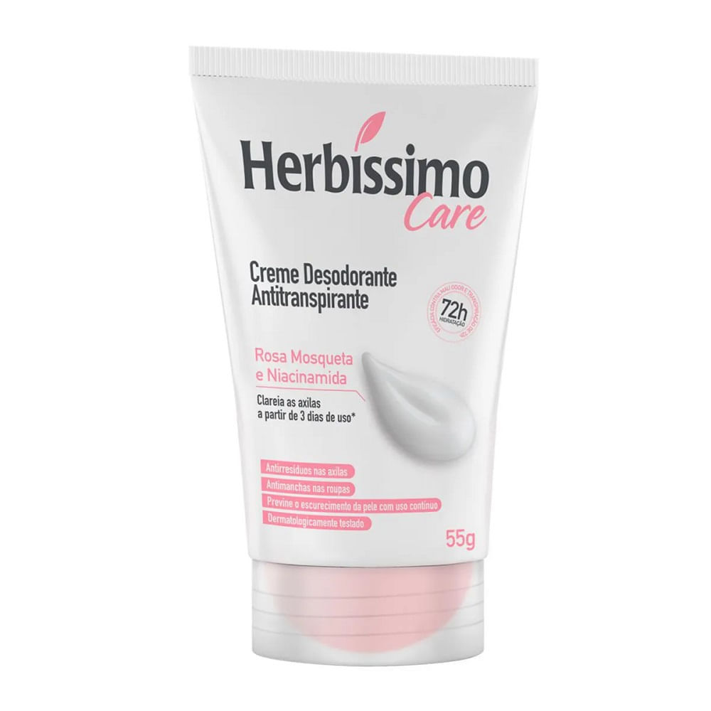 Desodorante Creme Antitranspirante Care Rosa Mosqueta e Niacinamida 72h Herbíssimo 55g