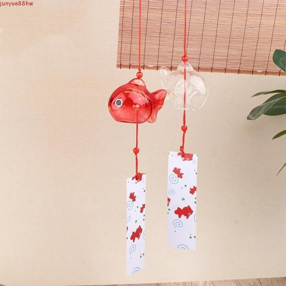 JUNYUE Carrilhão De Vento De Peixe Transparente , Dourado De Vidro Pintado À Mão , Ornamento De Suspensão
