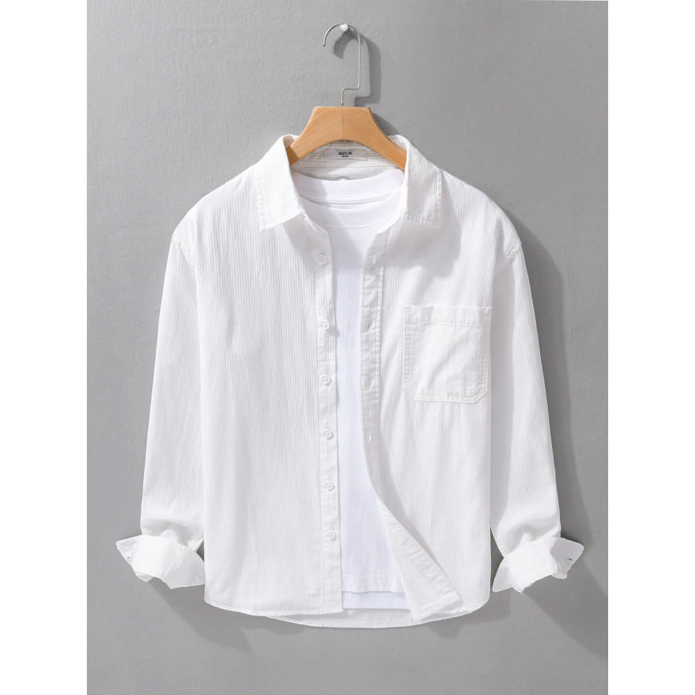 Primavera outono puro algodão camisa masculina de manga comprida solta japonês Retro topo na moda lazer estilo fino laze