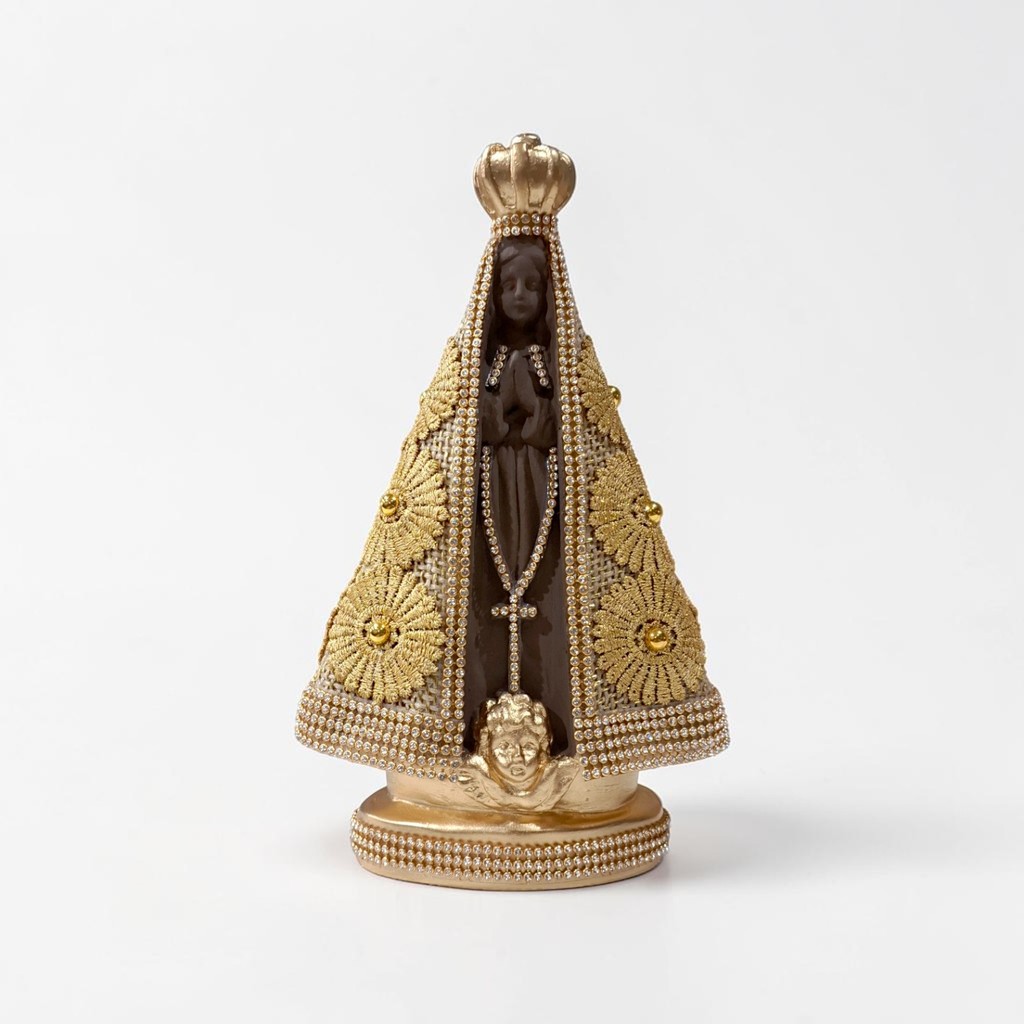 Imagem De Nossa Senhora Aparecida Manto De Juta Luxo 25cm NSA para Casamento Original para Padrinhos Altamente detalhada