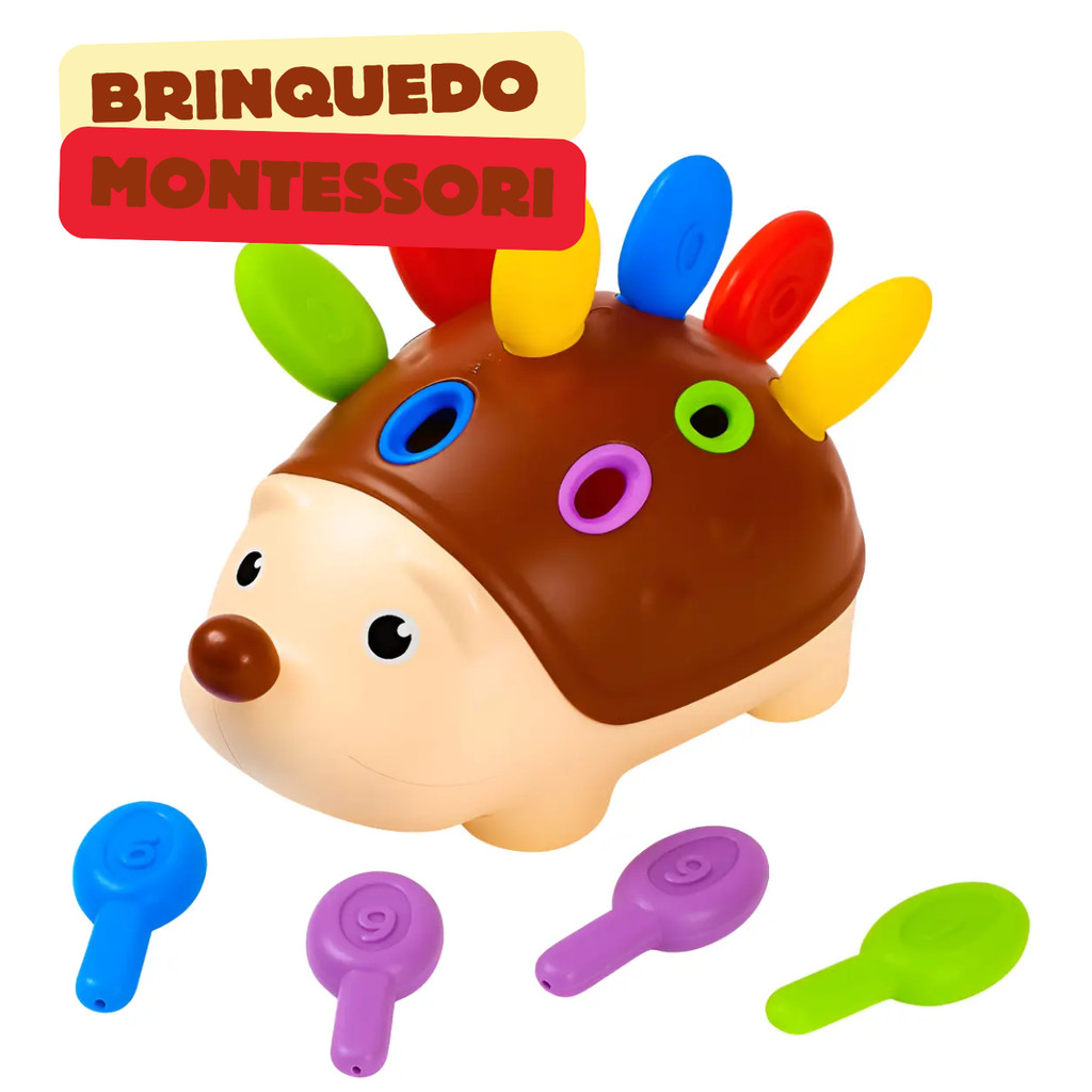 Brinquedo Encaixe Montessori Educativo Sensorial Porco Espinho e Ouriço  para Montar