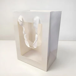 Sacola de Papel com visor PVC 25x18x13cm - Branca - 12 unidades - Rizzo
