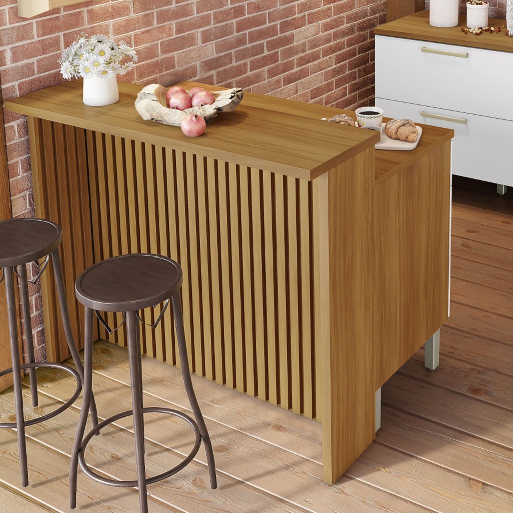 Painel Ripado Bancada Para Cozinha 120Cm 100% Mdf Freijó