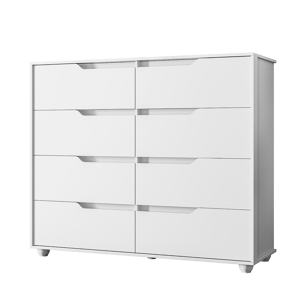 Cômoda Casal Doble para Quarto Flex 8 Gavetas Moderna Compacta Branco com Freijo Vistas - Albatroz