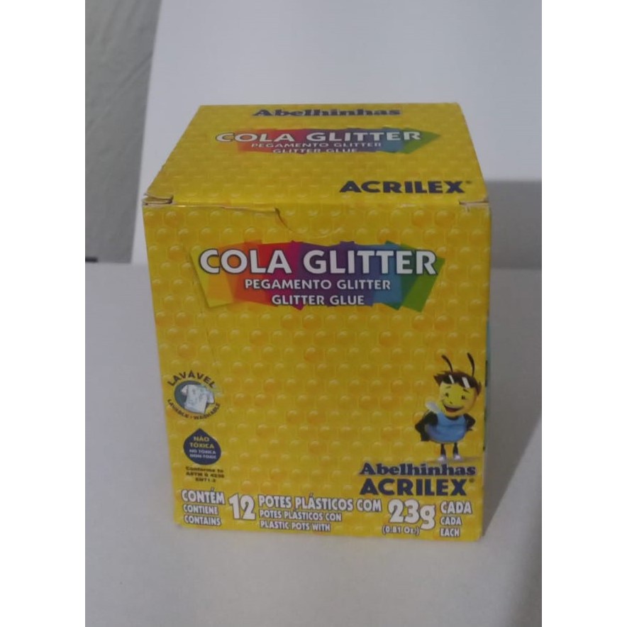 Kit 12 Cola Glitter Acrilex 23g Abelhinhas OFERTA Escolar Artesanato