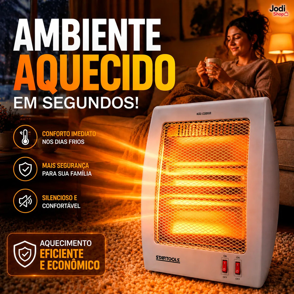 Aquecedor de Ar Portátil 800W com Segurança e Calor Rápido para Ambientes
