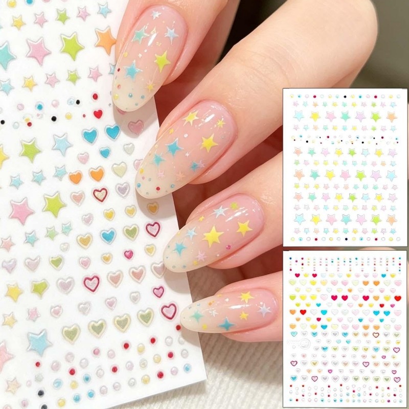 10-2 Unidades De Adesivos De Unhas Dopamina Star Heart-Design DIY-Decalques De Arte Coloridos Macaron-Adesivo Autoadesiv