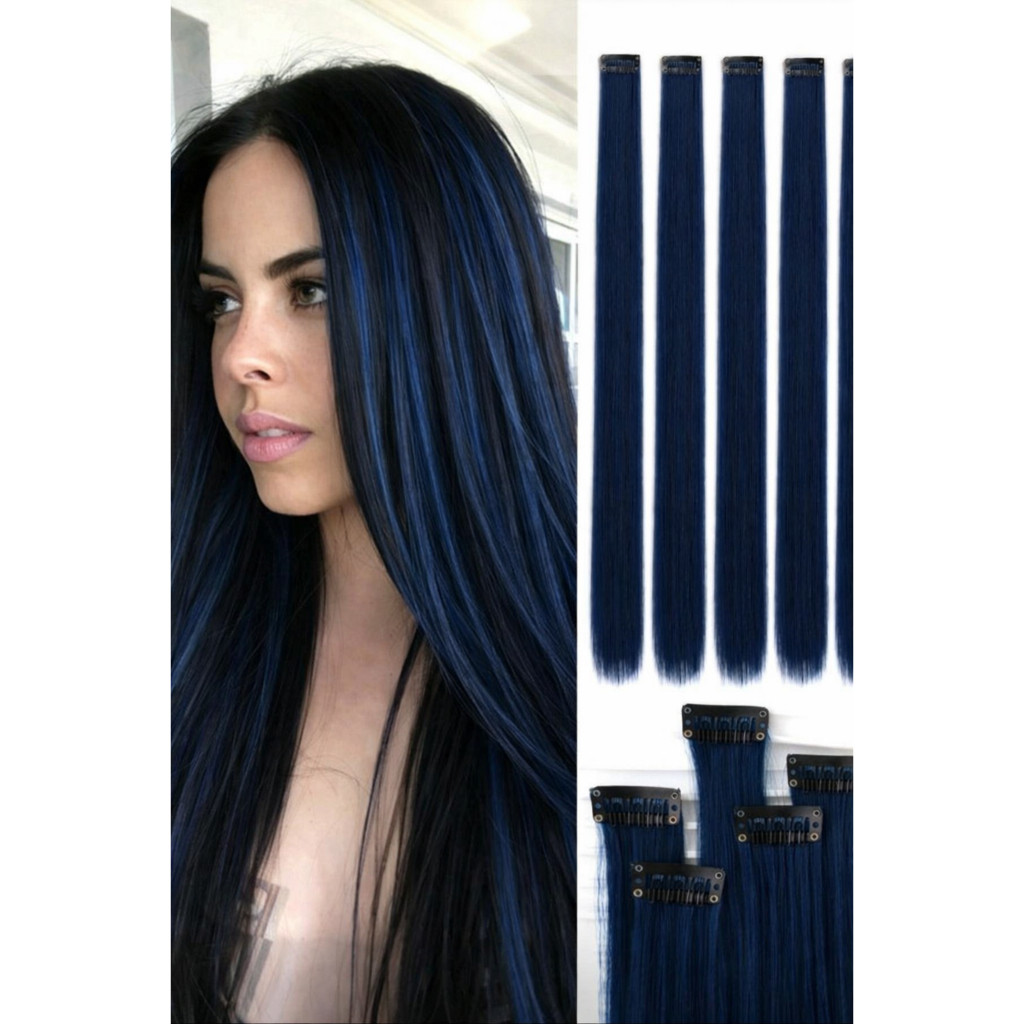Mechas Azul Marinho tic tac de fibra orgânica possui 70 cm de comprimento suporta chapinha e babyliss