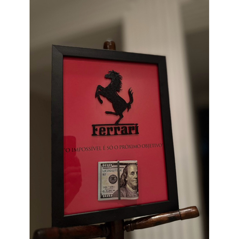 Quadro Decorativo Ferrari – Edição Lei da Atração 3D Dolar | Futuro Milionário