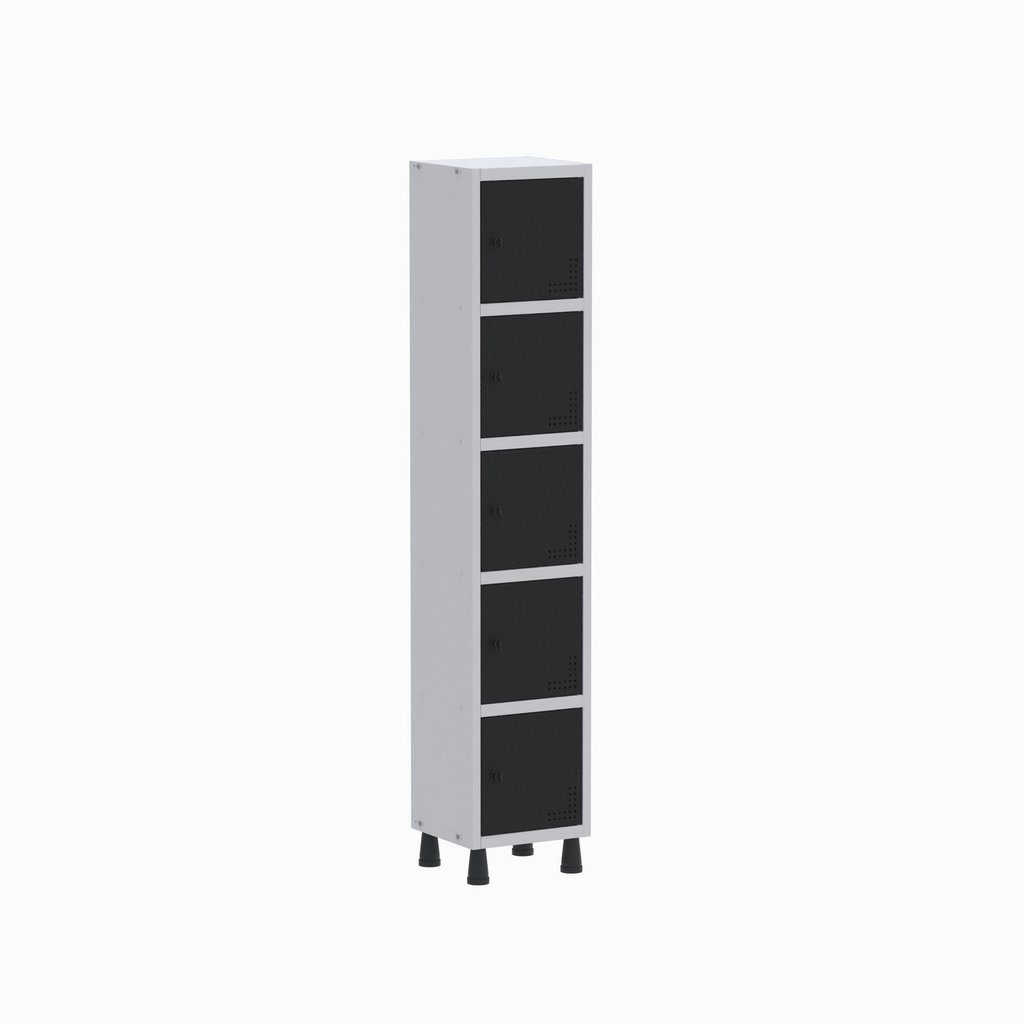 Armário Locker Guarda Volume Aço Light 5 Portas 34,5x179,5cm Cinza Cinza/Preto