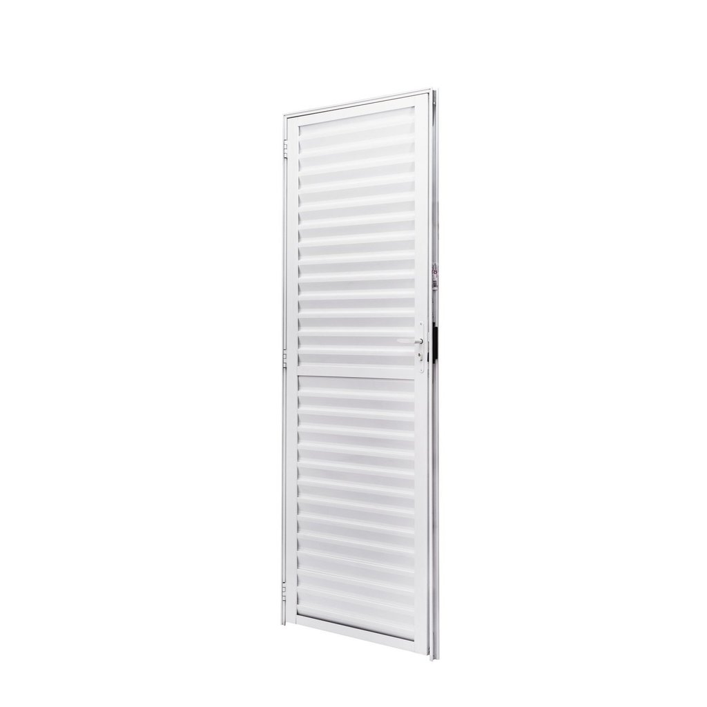 Porta de Aluminio Palheta 210x80cm Batente 4cm Cristal Ramassol Abertura Esquerda Branco