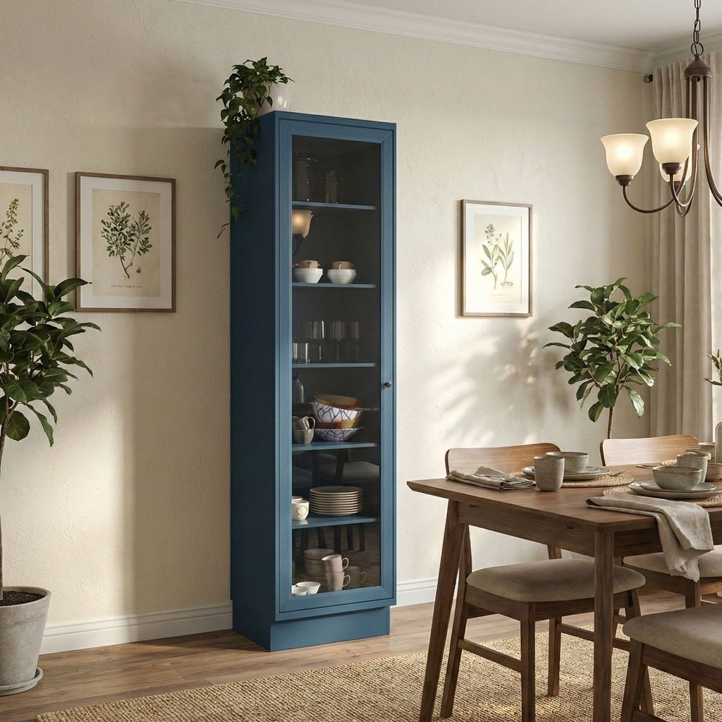 Cristaleira 1 Porta com Vidro 60cm Cozinha Sevilha 100% MDF Azul Orion