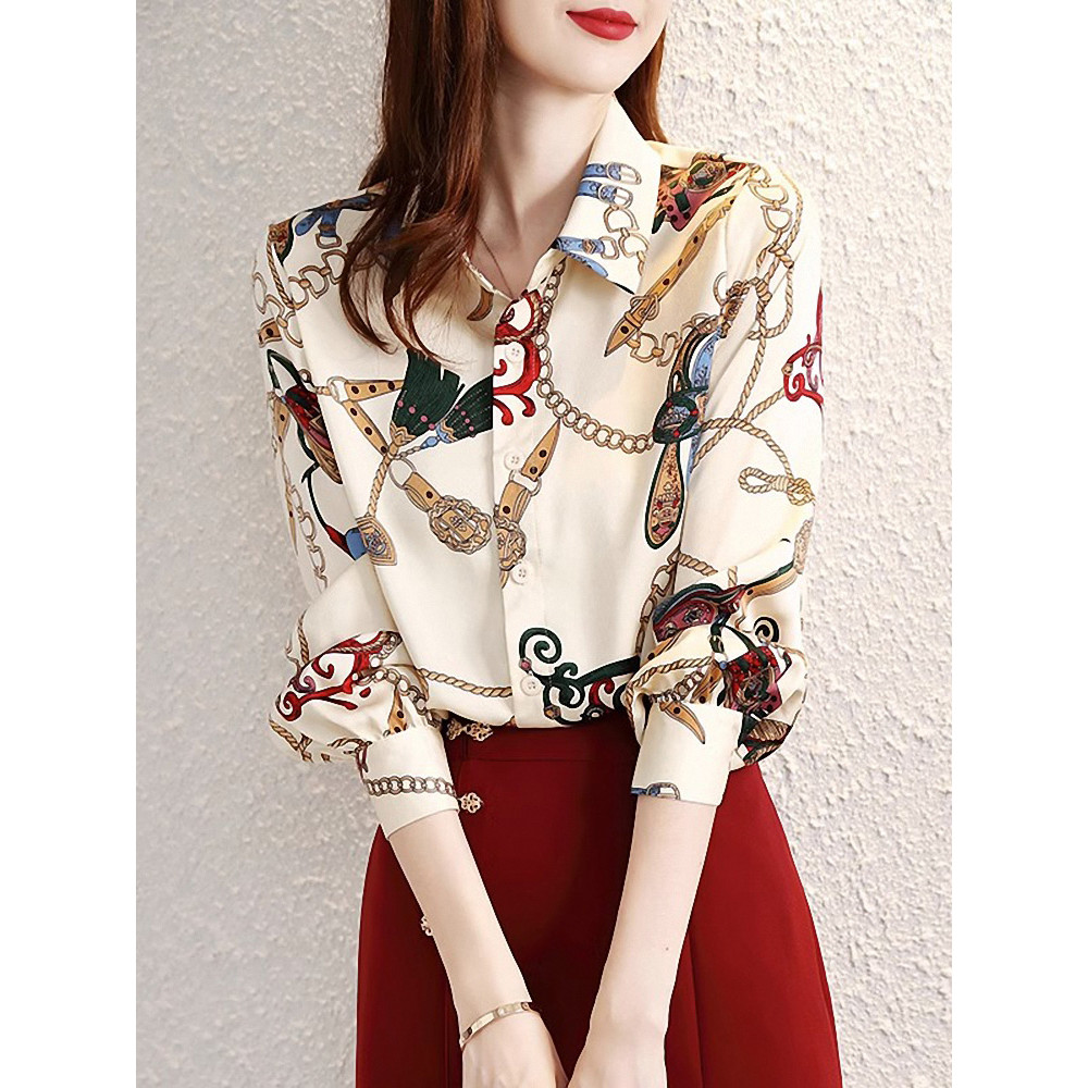 Primavera feminina versão coreana lote novo estilo moda manga comprida solta camisa tamanho grande Design elegante nicho