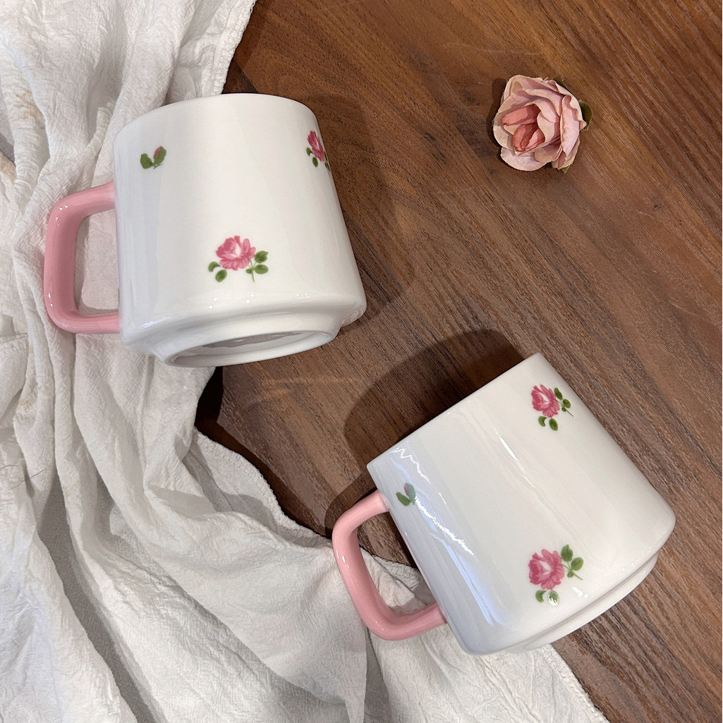 Pequena xícara de café de cerâmica Floral rosa fresca ins Underglaze cor de alto valor xícara de chá da tarde caneca de