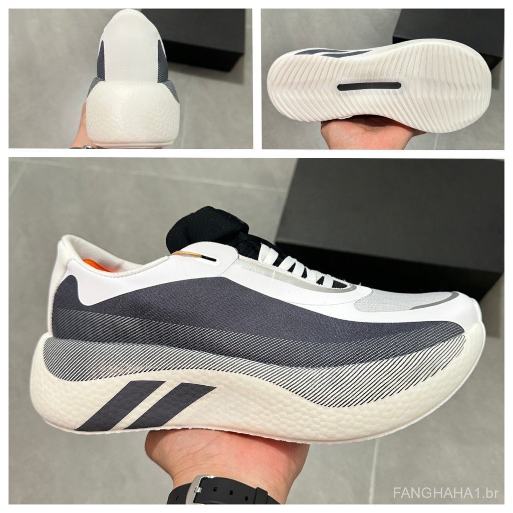 Tênis de corrida Hyperboost Edge com amortecimento, combinação de branco e cinza, antiderrapante e resistente ao desgast