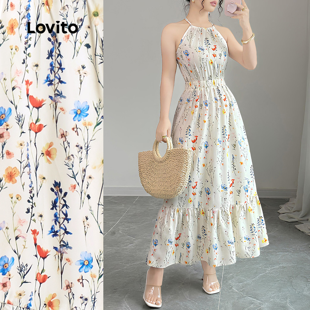 Lovito Férias Vestido Com Babados Franzidos Na Barra Para Primavera/verão LBL29247