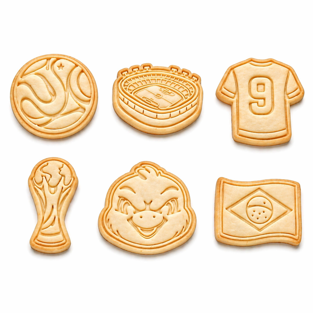 Kit 6 Cortador de Biscoito Copa do Mundo 2026 com Carimbo Molde - Cookie, Pasta americana, Massinha
