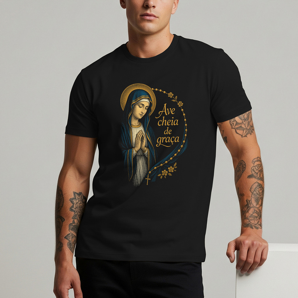 Camiseta Maria Nossa Senhora Estampada Religiosa Católica 100% Algodão