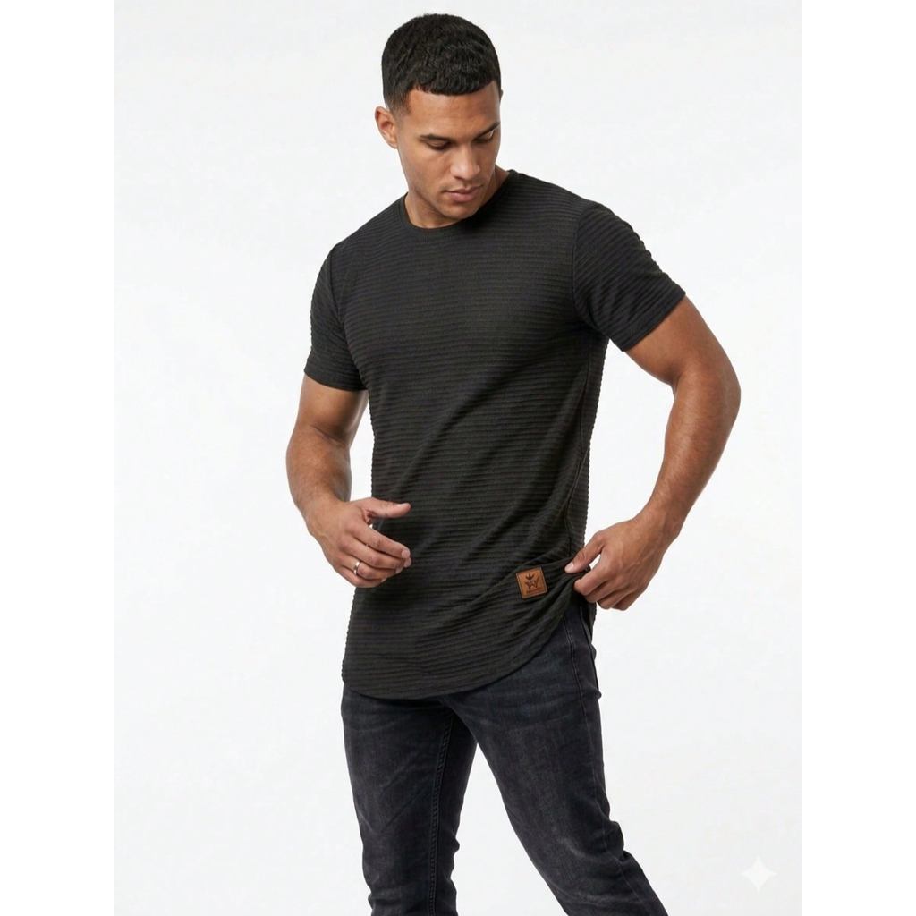Camiseta Masculina Preta Texturizada Slim Fit – Estilo Premium Urbano