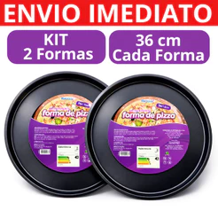 Forma De Pizza Grande 36 cm Assadeira Antiaderente 8 Pedaço Bandeja Teflon Fácil Limpar Kit Com 2