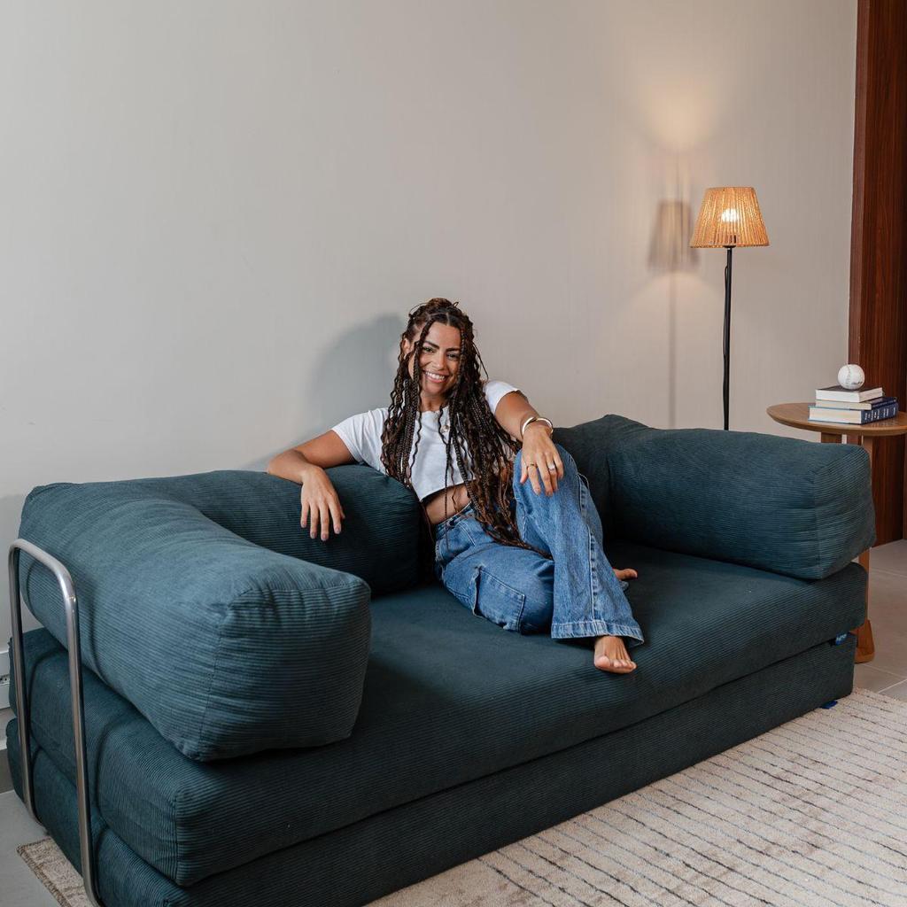 Sofa Cama Flowin Modular Cotelê retrátil Vai Na Caixa Inflow