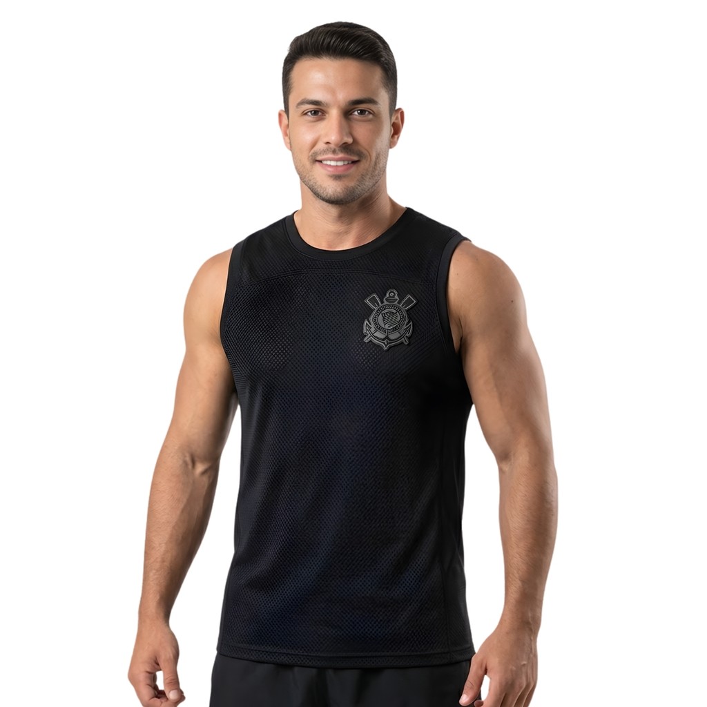 Regata Masculina Corinthians Oficial All Black Bordado