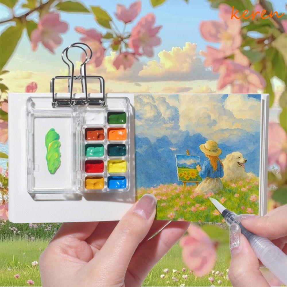 Paleta De Pintura Em Aquarela Kerenaa , Caixa De Pigmento De Tinta Dobrável À Prova D'água , Mini Bandeja De Viagem Com 