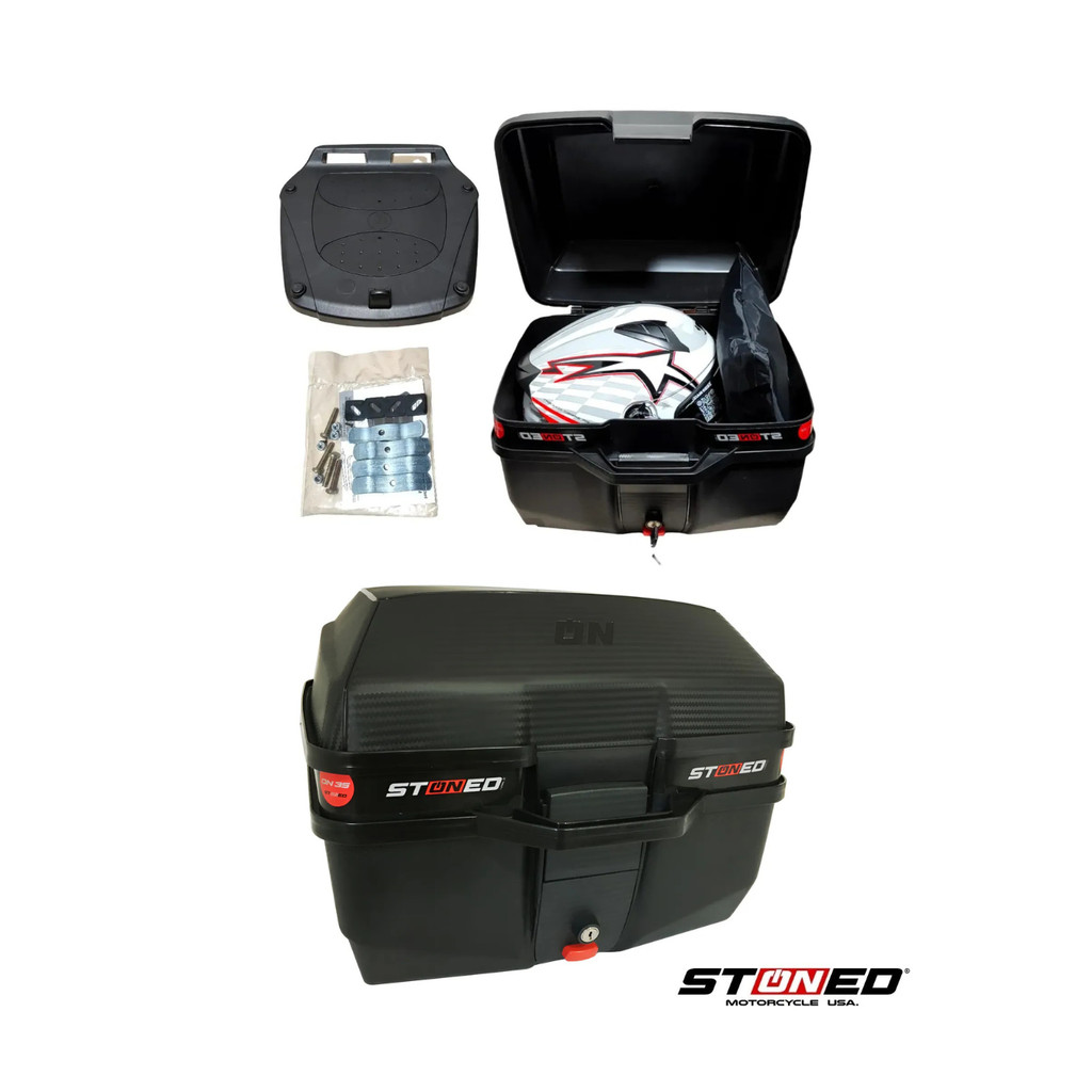 Baú De Moto 35L Stoned Tracker Bauleto Com Base Universal e Saque Rápido