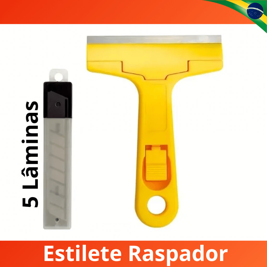 Estilete Raspador De Vidro Azulejo Piso 5 Lâminas Tira Gordura do Box Chão Plano Tintas Cerâmica