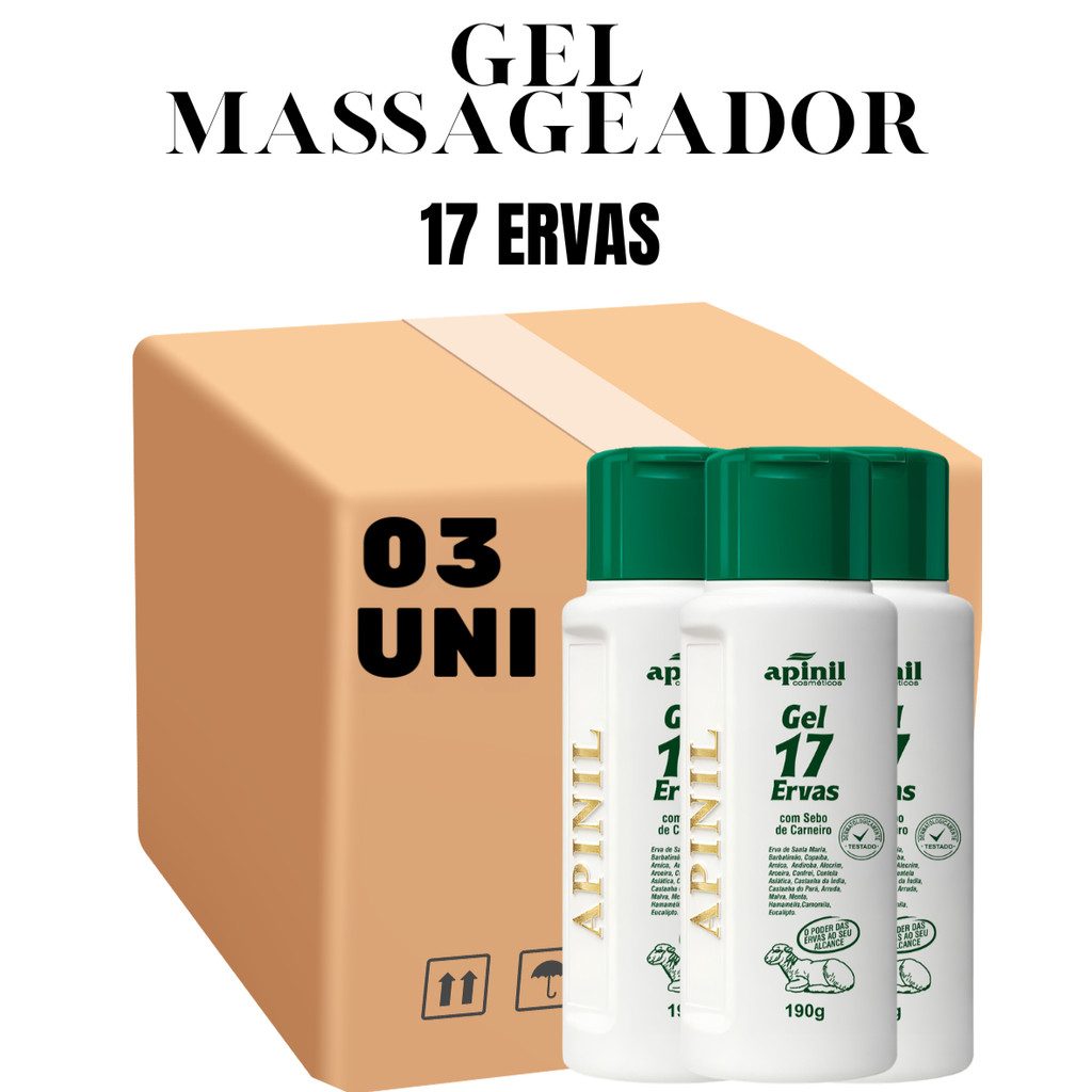 Kit com 3 Unidades Apinil Gel 17 Ervas com Sebo de Carneiro 190GR - Creme de Massagem Corporal