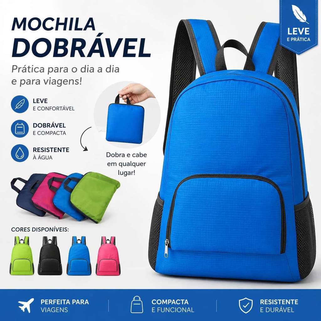 Mochila Dobrável Leve Compacta Para Viagem Escola Academia Unissex