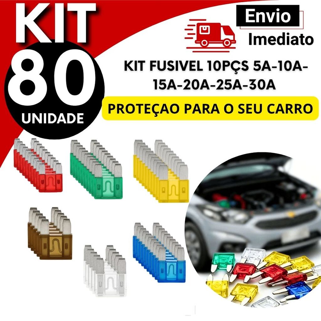 Kit Fusível Automotivo Sortido 5A a 30A Proteção Elétrica Carro Moto Kit 20 40 60 80 Unidades