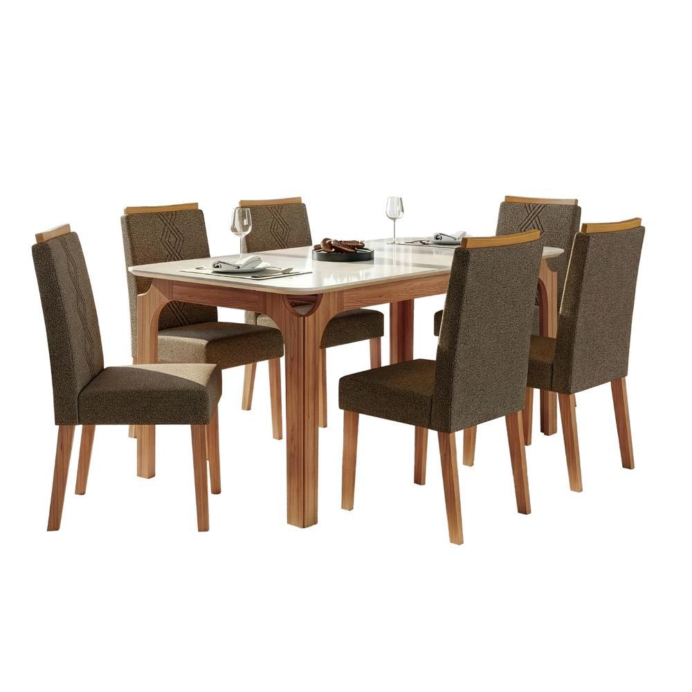Conjunto Sala de Jantar Mesa Tampo em Vidro 1,60m Mel 6 Cadeiras Tati