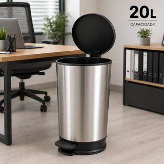Lixeira Tipo INOX Luxo C/ Pedal E Tampa 10L ou 20 Litros Para Banheiro Escritório Cozinha Quarto