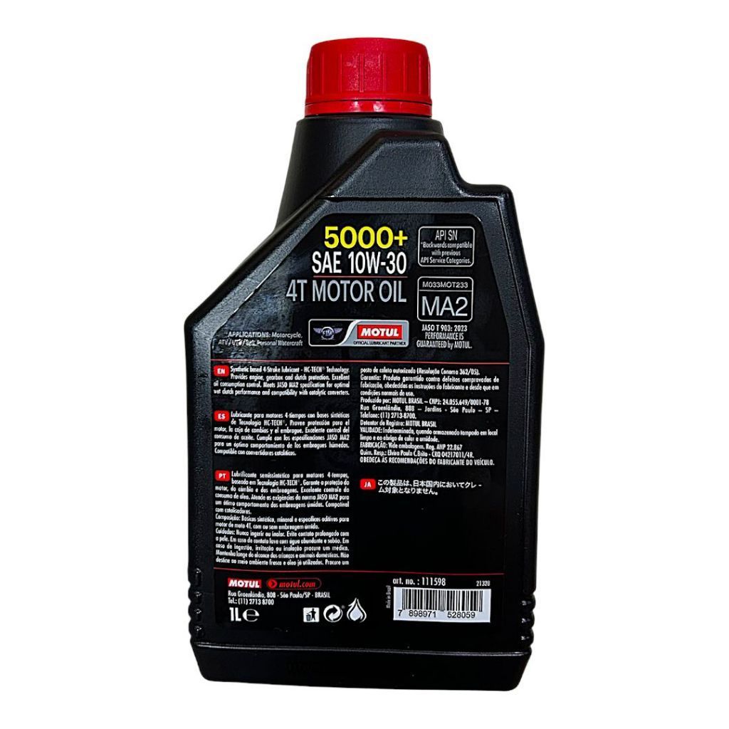 Kit 4x Óleo Lubrificante Motul 5000+ Sae 10W30 4T Lander Fazer 250 xre300 Twister Titan Fan Pop — imagem 2 de 2