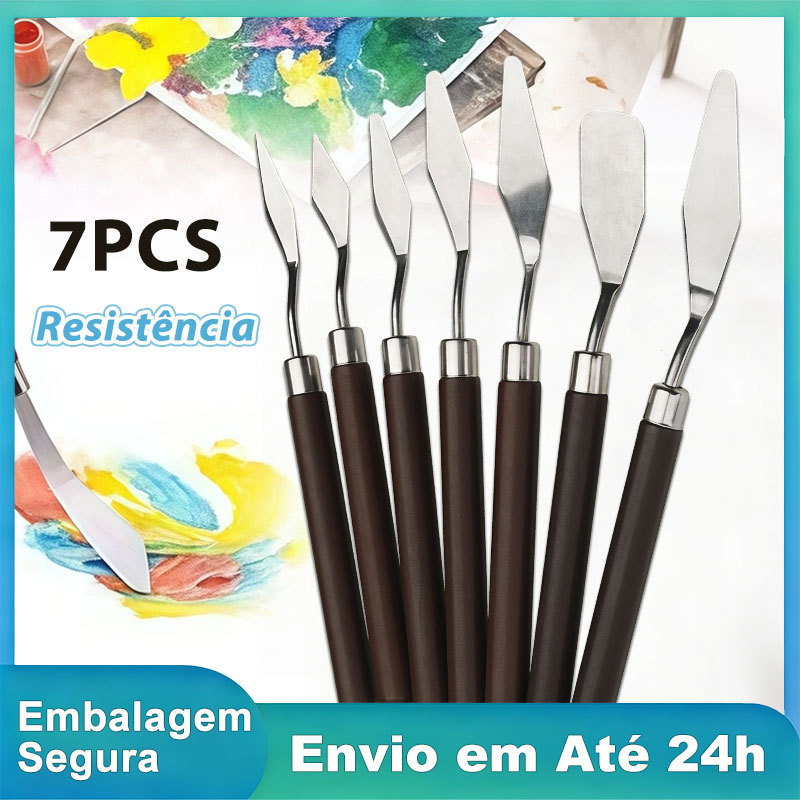 Conjunto 7 Facas de Paleta Aço Inoxidável Espátula Artista para Pintura a Óleo