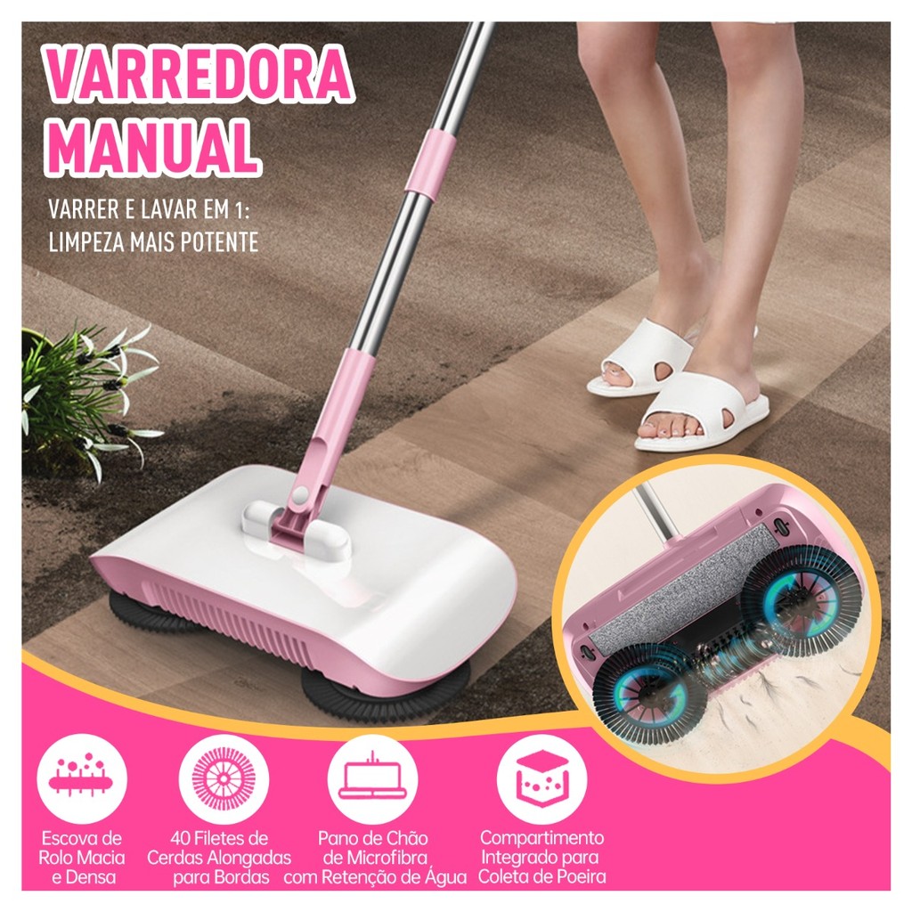 Vassoura Elétrica Aspiradora! Varre e Aspira Automático com Cabo Inox