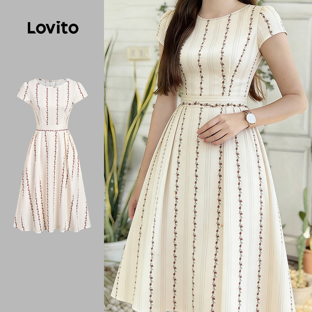 Lovito Vestido Elegante com Zíper e Espartilho Vestido de Primavera/verão para mulheres LBL35110