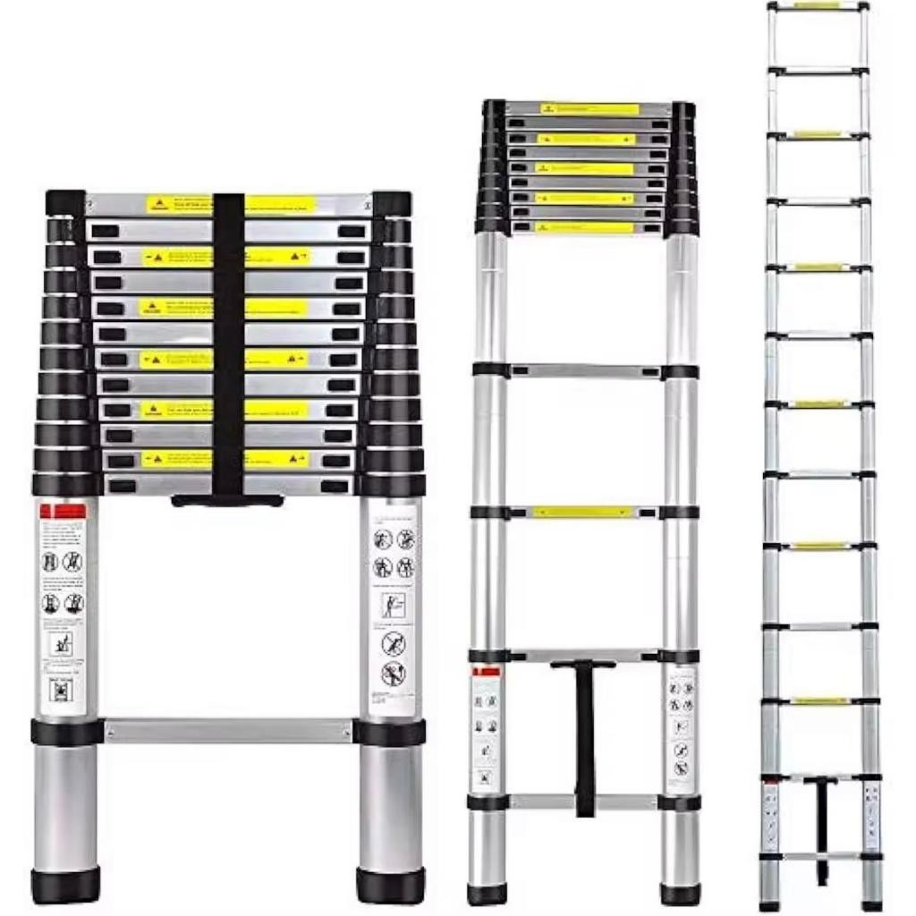 Escada Telescópica 5M Alumínio Inox 15 Degraus Retrátil Dobrável Resistente Uso Profissional Premium