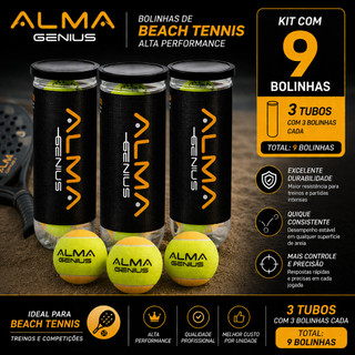 Kit Com 9 Bolas Beach Tennis Stage 2 Pro Alma Genius