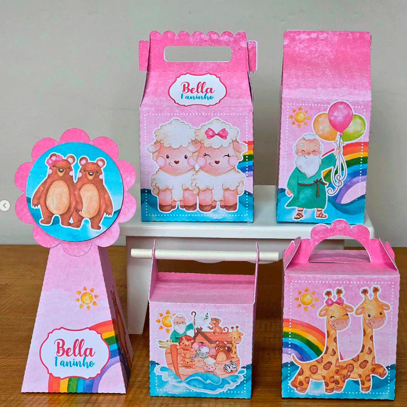 PEGUE E MONTE ARCA DE NOÉ ROSA -  Personalizados Arca de Noé Menina - kit festa - lembrancinha - aniversário