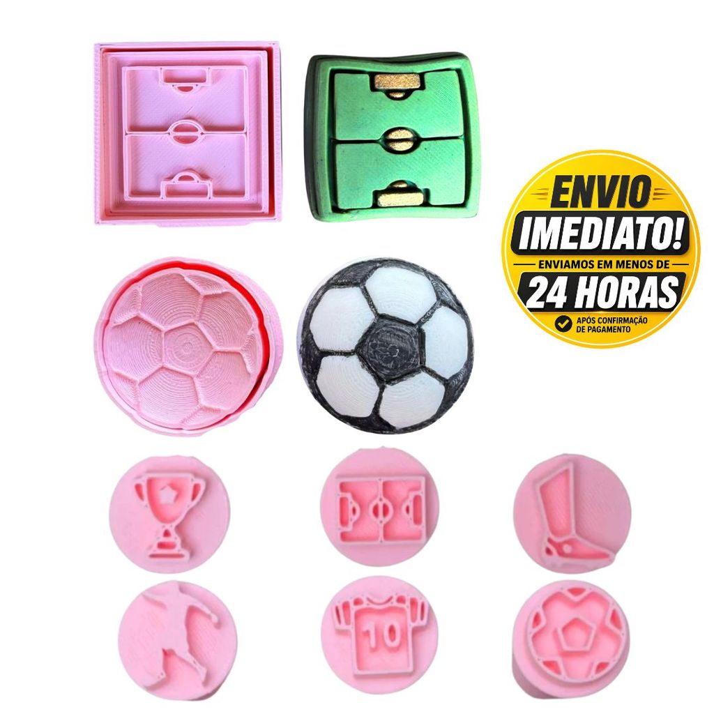 Kit Modeladores Ejetores Carimbos Futebol Bola Campo Brigadeiro Docinho Festa Confeitaria - 10 peças