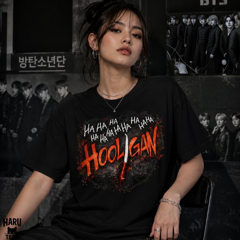Camiseta Feminina Hooligan World Tour BTS Blusa Feminina JHOPE JUNGKOOK JIMIN TAEHYUNG RM JIN SUGA