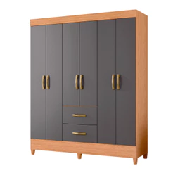 Guarda Roupa para Quarto 6 Portas 2 Gavetas Moderno Cabideiro Mobi Freijo com Titanium - Albatroz