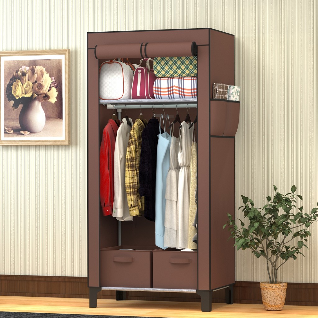 Guarda-roupa simples com pés grandes e únicos, guarda-roupa de tecido com gavetas, reforçado, econômico, adequado para c