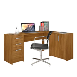 Mesa Escrivaninha 2005 em L para Escritório Quarto Computador 3 Portas e 2 Gavetas Freijo - Notável
