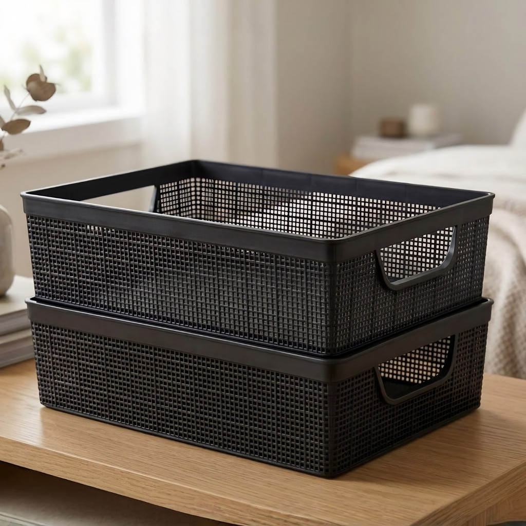 Kit 2 Cestos Organizadores 5,2 Litros Multiuso Lavanderia Armário Cozinha Multiuso Plástico Rattan