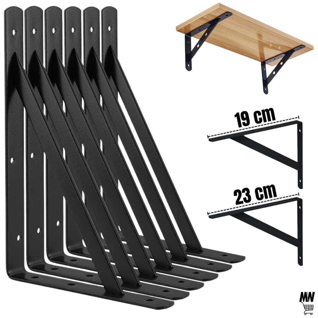 Kit 2 a 12 Suportes Mão Francesa Preta 23cm/19cm Canto Tábua Cantoneira Reforçada Preto