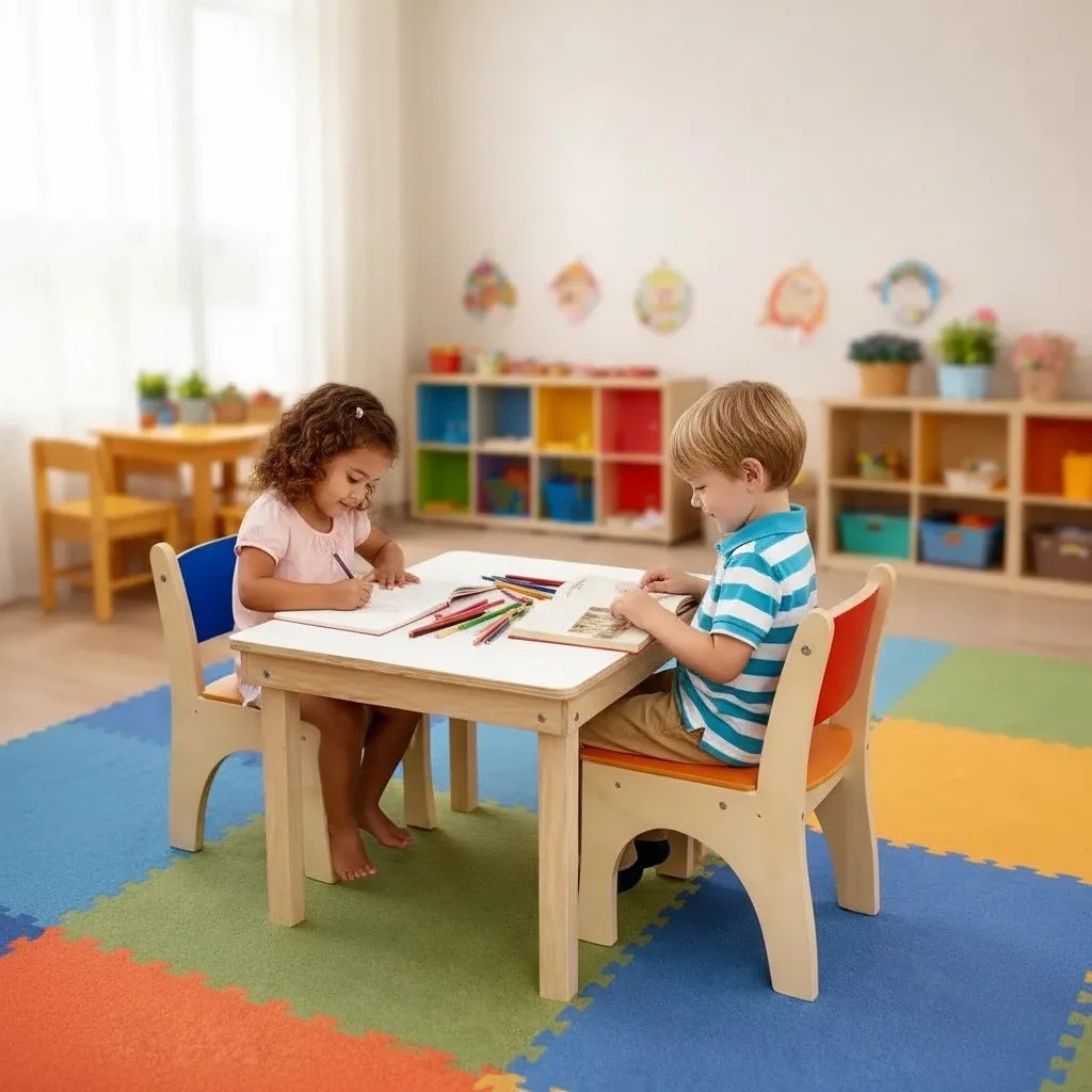 Conjunto Infantil Mesa E 2 Cadeiras Didática Madeira Ap2012