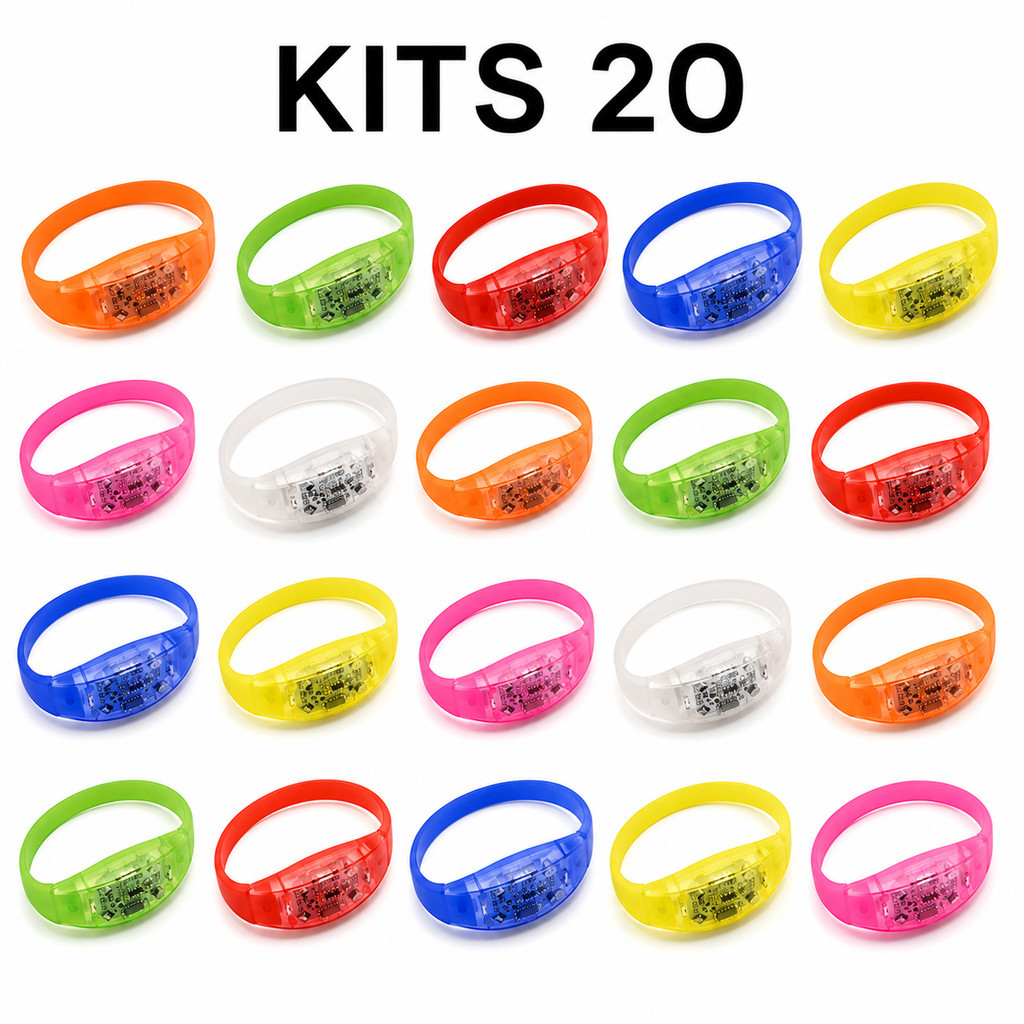 20 Pulseiras LED Luminosas Coloridas Para Festa Neon Balada Casamento Show Carnaval Brinde Infantil